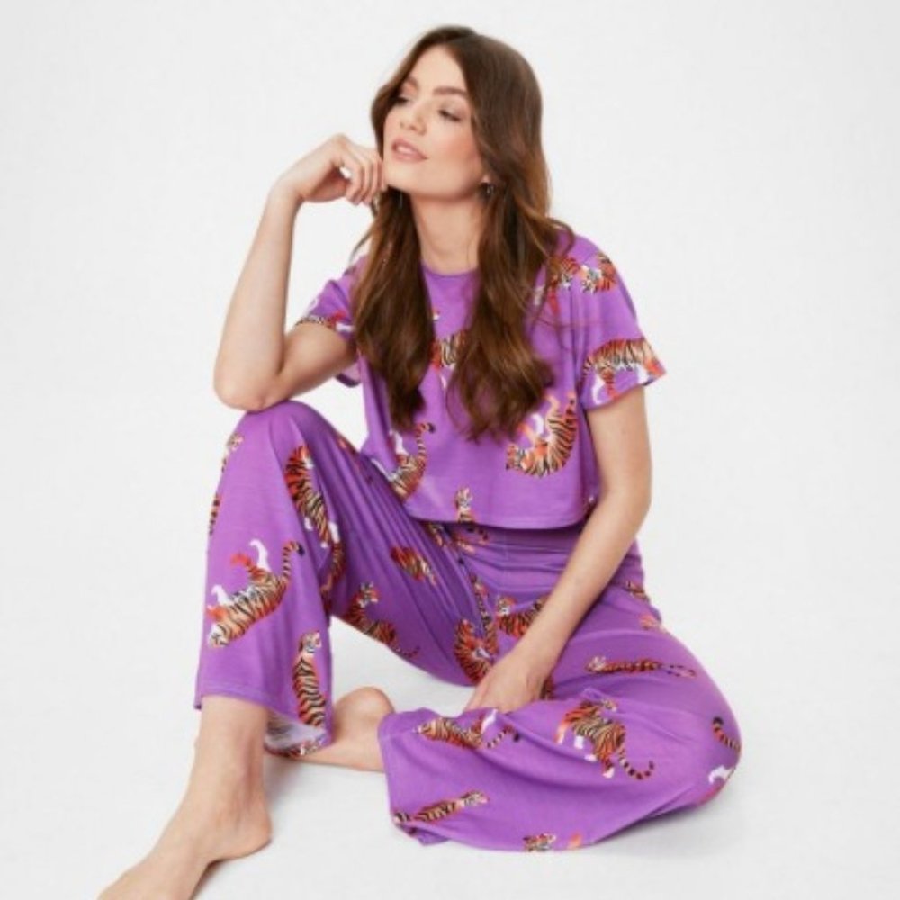 Nasty Gal Purple Tiger Print Pajama Set